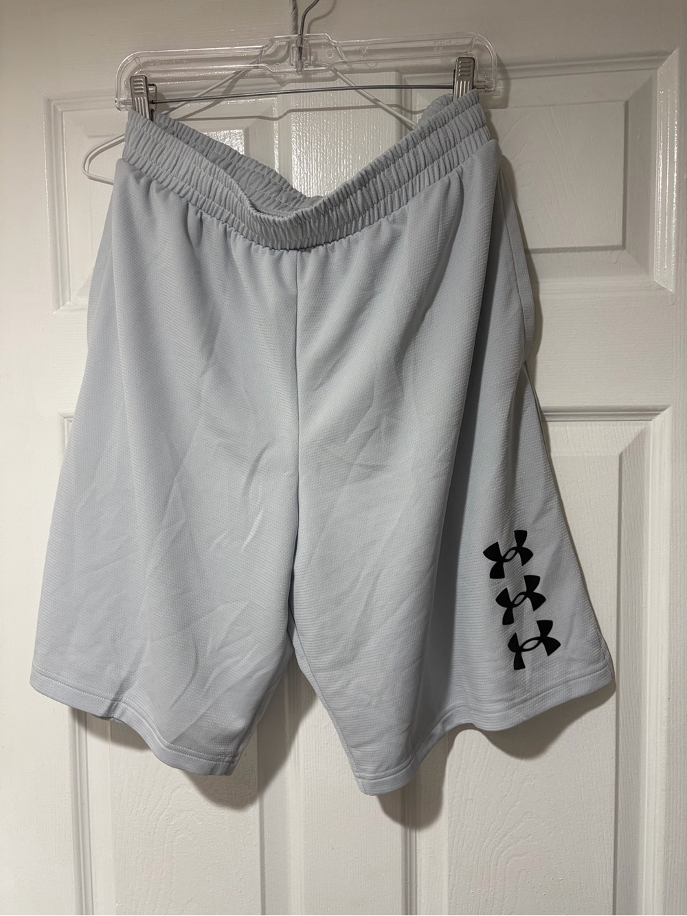 Under Armour Boys Light Gray Athletic Shorts with Black Logo
